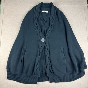 UGG XS Black Knit Cape‎ Poncho Sweater Shawl Collar Cable Button Wrap Women